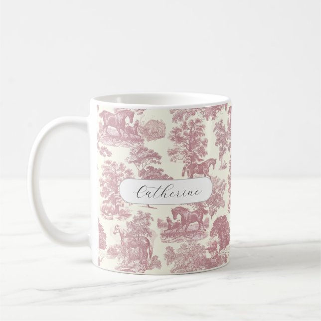 Eleganter Chic Pink Rustikaler Name Kaffeetasse (Links)