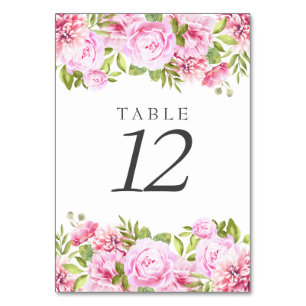 Eleganter Chic Rosa Pfingstrosen-Blütenflor Tischnummer