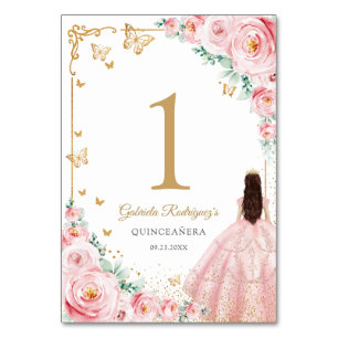 Eleganter Chic Rosa Rosen Gold Quinceanera Tischnummer