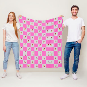 Eleganter Chic Rosa &Weiß Kariert Mit Blumen Decke
