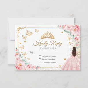 Eleganter Chic Rosarote Goldene Quinceanera-Antwor RSVP Karte