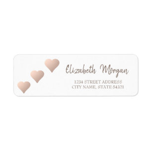 Eleganter Chic,Rose Gold Hearts,White Address Labe