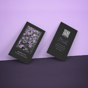 Eleganter Chic Schwarz und Lila Foto Botanisch Visitenkarte