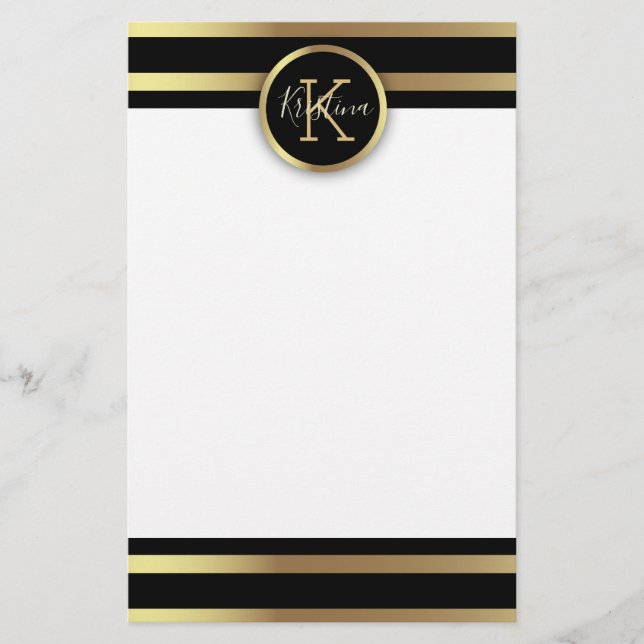 Eleganter Chic Shiny Gold und schwarz gestreift Briefpapier (Vorderseite)
