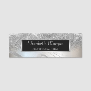 Eleganter Chic Silber Rahmen, Glitter Ombre Name Namensschild