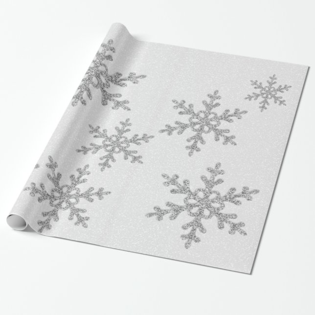 Eleganter Chic Silver Glitzer Schneeflocken Geschenkpapier (Ungerollt)