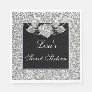 Eleganter Chic Silver Glitzer Silver Rose Sweet 16 Serviette