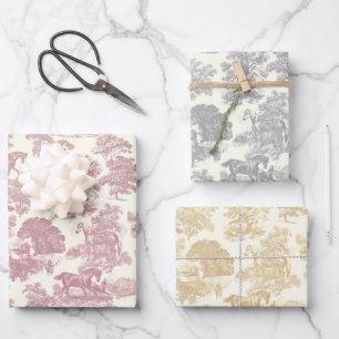 Eleganter Chic Silver Gray Pink Beige Pferdeschild Geschenkpapier Set