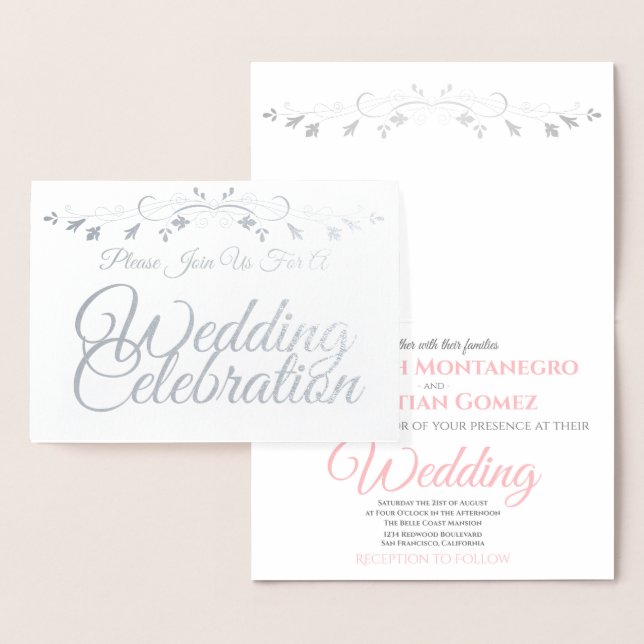 Eleganter Chic Silver & Pink Foil Einladung zur Ho (Anzeige)