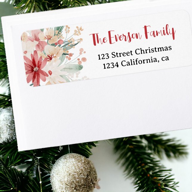 Eleganter Chic Soft Watercolor (Elegant chic Soft Watercolor Floral Christmas Label)