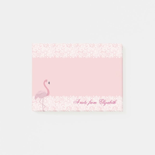Eleganter Chic Stilmädchen, Spitzen, rosa Flamingo Post-it Klebezettel (Vorderseite)