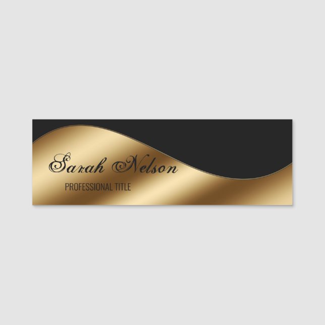 Eleganter Chic Stilvoll Gold Black Namensschild (Vorderseite)