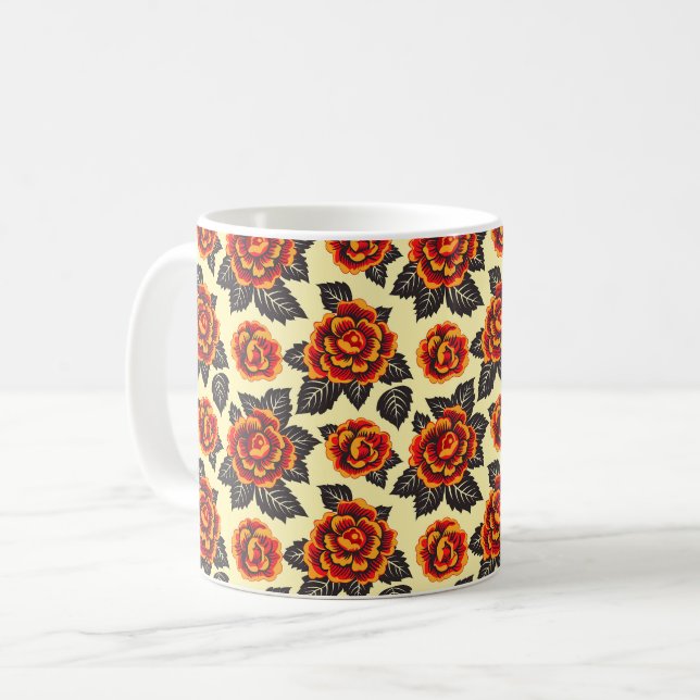 Eleganter Chic Stilvoll Moderne Orange Blume Kaffeetasse (Vorderseite Links)