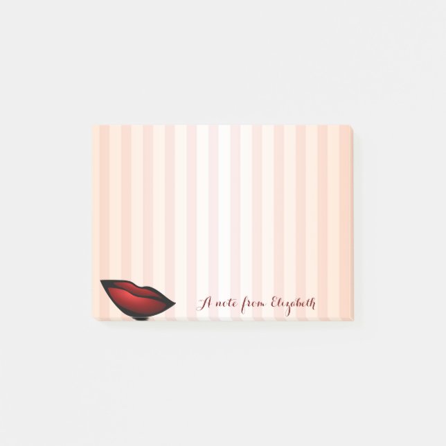 Eleganter Chic Striped Stilftig Girly , Rote Lippe Post-it Klebezettel (Vorderseite)