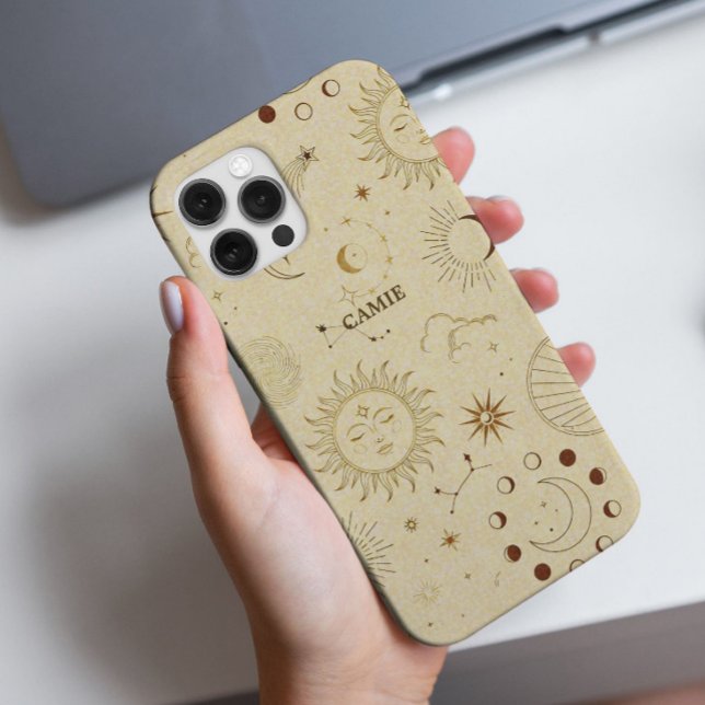 Eleganter Chic Trendy Golden Celestial Zodiac Case-Mate iPhone Hülle (Get an elegant, chic and fashionable Golden Celestial Astrological Zodiac on personalized phone case)