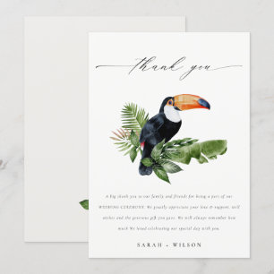 Eleganter Chic Tropical Rainforest Toucan Wedding Dankeskarte