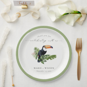 Eleganter Chic Tropical Rainforest Toucan Wedding Pappteller