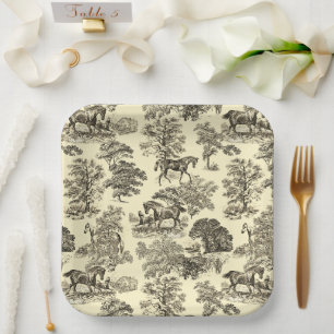 Eleganter Chic Vintag Beige Rustikale Pferdeschlit Pappteller