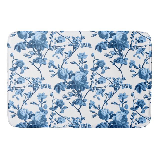 Eleganter Chic Vintag Blue Rose Floral Badematte (Vorderseite)