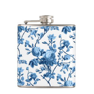 Eleganter Chic Vintag Blue Rose Floral Flachmann