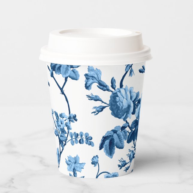 Eleganter Chic Vintag Blue Rose Floral Pappbecher (Vorderseite)