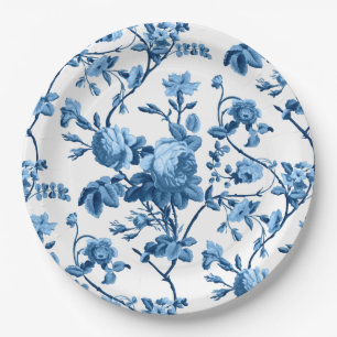 Eleganter Chic Vintag Blue Rose Floral Pappteller
