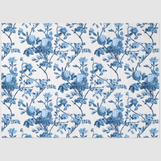 Eleganter Chic Vintag Blue Rose Floral Seidenpapier (Vorderseite)
