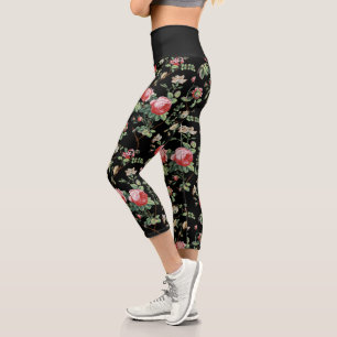 Eleganter Chic Vintag Pink Rose Floral Capri Leggings