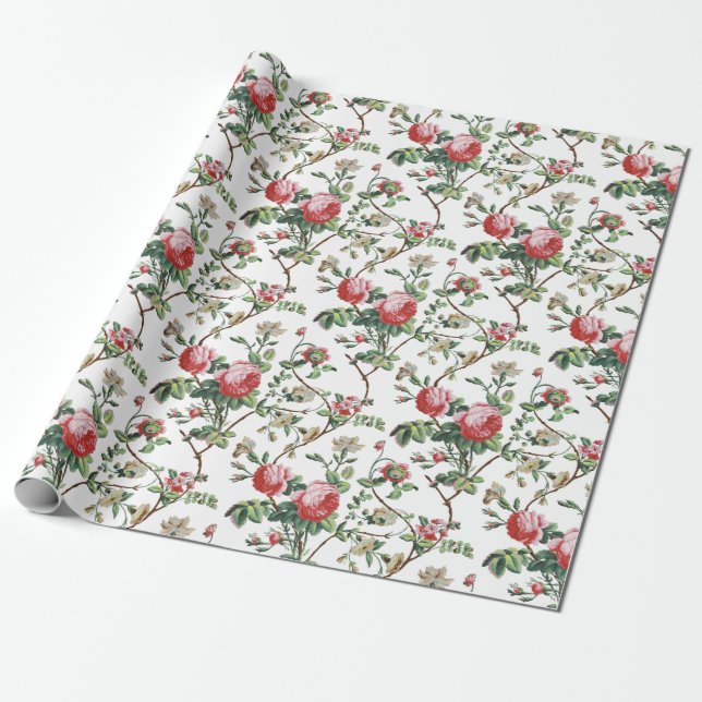 Eleganter Chic Vintag Pink Rose Floral Geschenkpapier (Ungerollt)