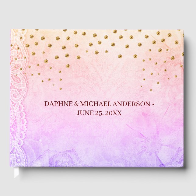 Eleganter Chic Wedding Modern Simple Pink and Gold Gästebuch (Vorderseite)