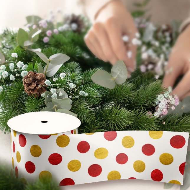 Eleganter Chic White Gold Red Polka Dots Modern Xm Satinband (Von Creator hochgeladen)