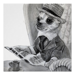 Eleganter Chihuahua beim Zeitunglesen Poster