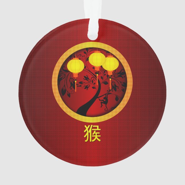 Eleganter chinesischer New Year Monkey mit Goldkla Ornament (Rückseite)