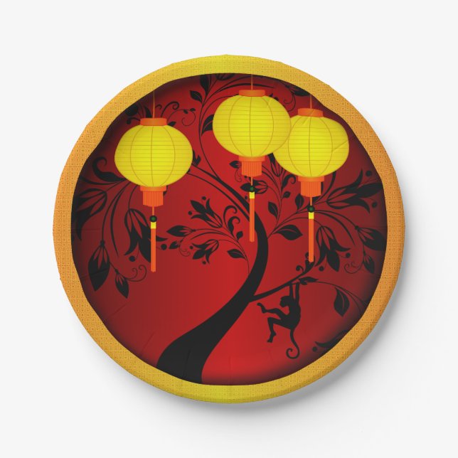 Eleganter chinesischer New Year Monkey mit Goldkla Pappteller (Vorderseite)
