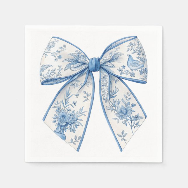 Eleganter Chinoiserie Blue & White Bow Zuhause Acc Serviette (Vorderseite)