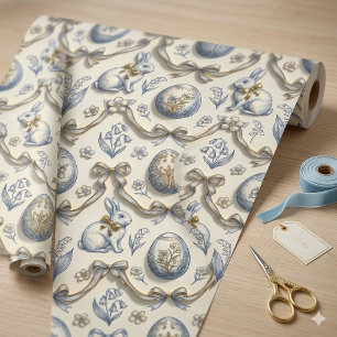 Eleganter Chinoiserie-Osterhase & Vintage-Toile Geschenkpapier