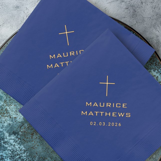 Eleganter Christlicher Name und Datum Servietten Mit Folie (Elegant Christian cross name and date Foil Napkins)