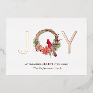 Eleganter Christmas Joy Kardinal Floral Folien Feiertagskarte