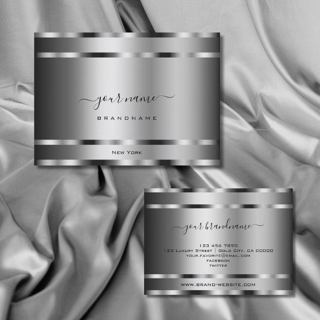 Eleganter Chrome-Effekt Silber-Farben Beruflich Visitenkarte (Von Creator hochgeladen)
