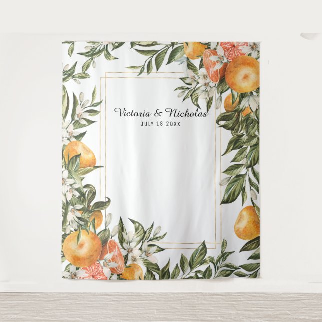 Eleganter Citrus Wedding Foto Stand Hintergrund Wandteppich (Vorderseite)
