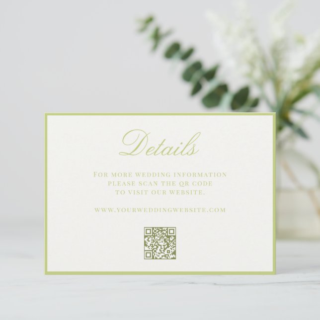 Eleganter Citrusgrüner Hochzeit QR-Code im Old-Mon Begleitkarte (Stehend Vorderseite)