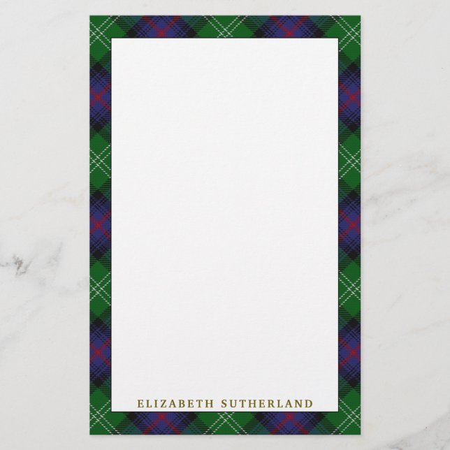 Eleganter Clan-SutherlandTartan kariert Briefpapier (Vorderseite)