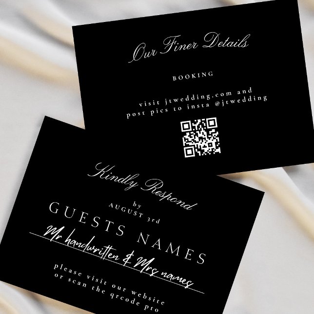 Eleganter Classic Black & White Wedding QR CODE UA Mitteilungskarte (Von Creator hochgeladen)
