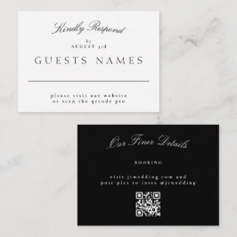 Eleganter Classic Black & White Wedding QR CODE UA Mitteilungskarte