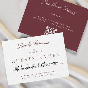 Eleganter Classic Burgundy Wedding QR CODE UAWG Mitteilungskarte