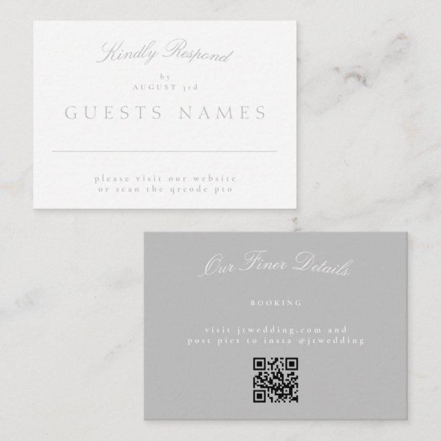 Eleganter Classic Light Gray Wedding QR CODE UAWG Mitteilungskarte (Vorne/Hinten)