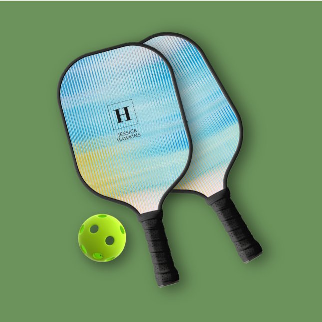Eleganter Classic Monogram Blue Prism Glass Person Pickleball Schläger (Von Creator hochgeladen)