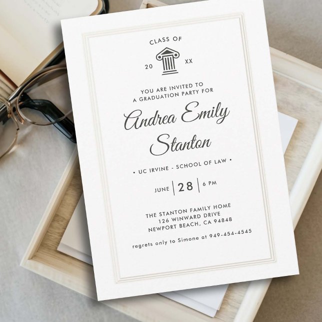 Eleganter Classic Triple Frame Law School Abschlus Einladung (law school graduation party invitation court house class of faux embossed frame elegant template)