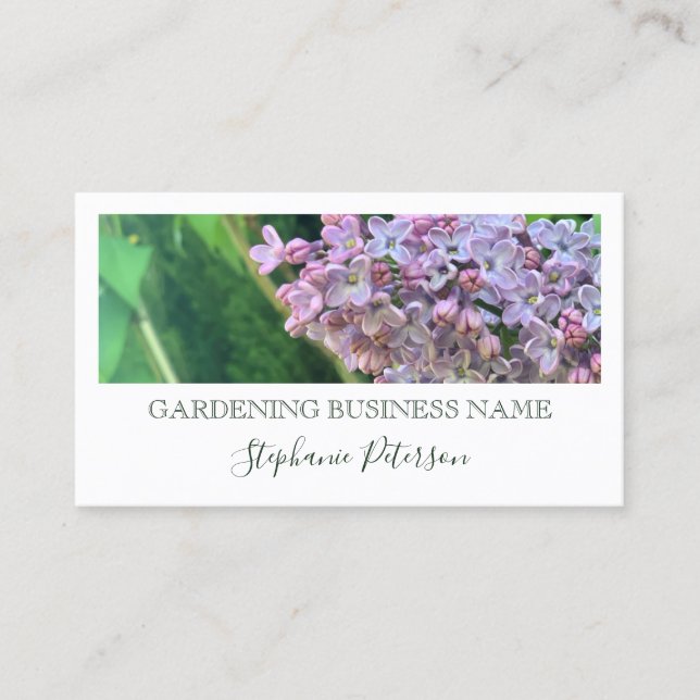 Eleganter Classy Lilac Custom Foto Green Gardener Visitenkarte (Vorderseite)