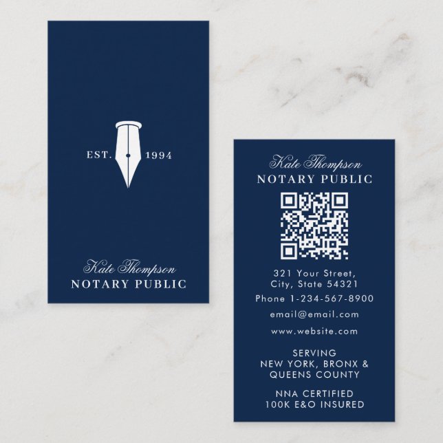 Eleganter Classy Notar-Unterschriftsagent QR-Code  Visitenkarte (Vorne/Hinten)